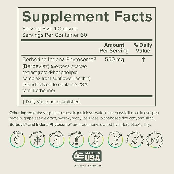 Prominent Nutrition Berberine Phytosome Supplement Healthy Gut Support 550 mg 60 Count - 2 Pack