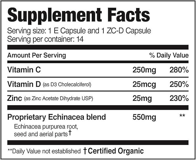 EZC Pak 5-Day Immune System Booster with Echinacea Vitamin C Zinc &amp Vitamin D - Tapered Immune Support Supplement for Adults - Supports Immunity Easy Travel-Size Supplement Pack - (Pack of 6)