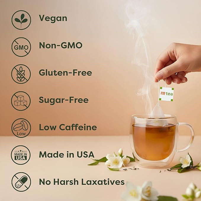 310 Nutrition Jasmine Mint Tea – Herbal Tea with Yerba Mate Oolong Green Tea Blend Peppermint Leaf Rooibos Guarana &amp Ginger – Sugar-Free Flavored Jasmine Tea Bags – Smooth Mint Green Tea – 28