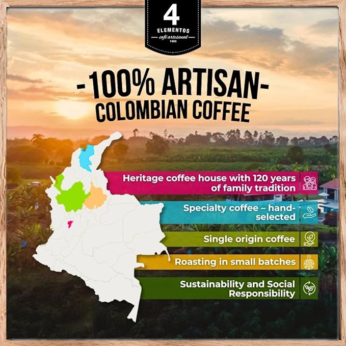 4 Elementos | Ground Specialty Coffee 35 Oz Medium Roast 100% Arabica from Colombia Red Berries &amp Caramel Notes