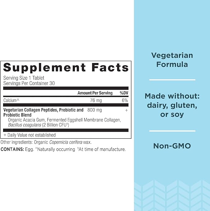 Ancient Nutrition Vegetarian Collagen Peptides Collagen Peptides Tablets Collagen with Prebiotics and Probiotics Supports Healthy Skin Hair Joints Digestion Vegetarian Capsules 30 Count