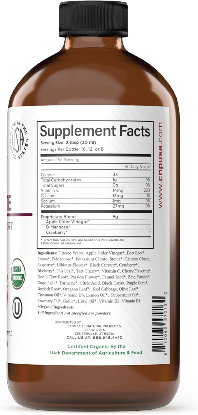 Complete Natural Products Urinary Tract Complete 16oz - Liquid Supplement for Urinary Tract Health with Organic Cranberry D-Mannose Beet Root Fennel Seed and Turmeric