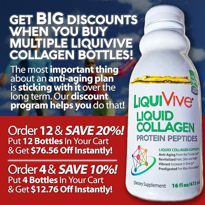 LiquiVive Liquid Collagen Protein Peptides Concentrate | Pure Hydrolyzed Super Multi Collagen Hydrolysate Health Drink | Higher Direct Absorption Than Powder Pills &amp Capsules | Colageno Liquido