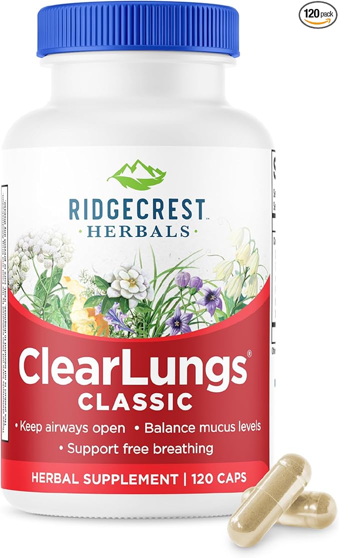 RidgeCrest Herbals ClearLungs Classic Daily Health Supplement Natural Lung and Nasal Wellness Formula for Bronchial Respiratory Immune Sinus and Mucus Support (120 Vegan Caps 60 Serv)