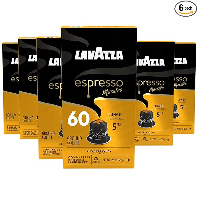 Lavazza Espresso Maestro Lungo Aluminum Capsules Compatible with Nespresso* Original Machines Light Espresso Roast 100% Arabica (60 Capsules)