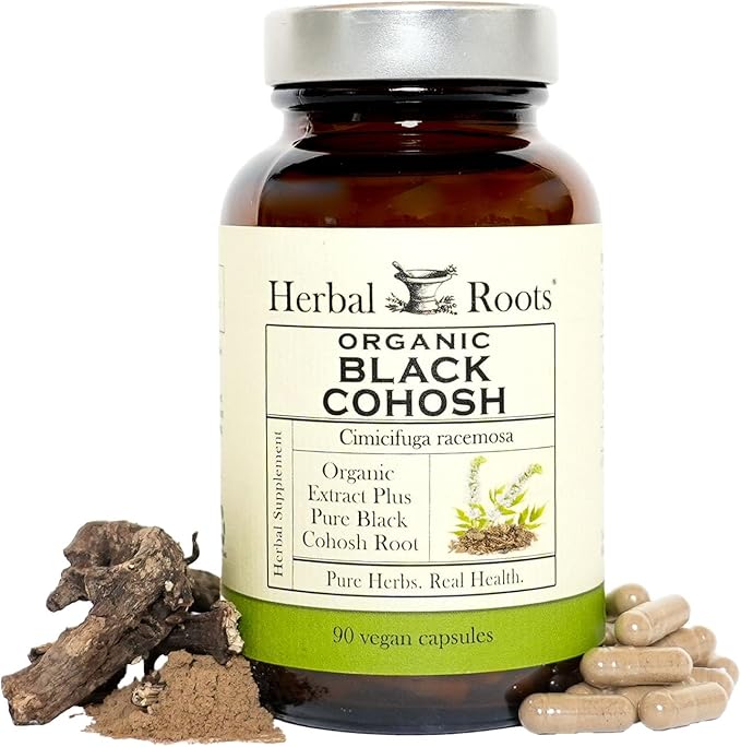 Herbal Roots Organic Black Cohosh Root | Extra Strength | Menopause and Menstrual Support for Women | 90 Capsules Vegan