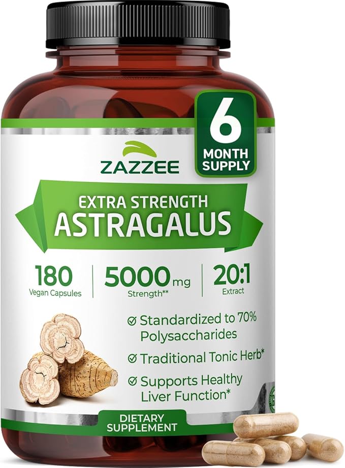 Zazzee Extra Strength Astragalus Root 20:1 Extract 70% Polysaccharides 180 Vegan Capsules 6 Month Supply Astragalus Membranaceus Immune System Support Non-GMO Herbal Supplement Made in the USA