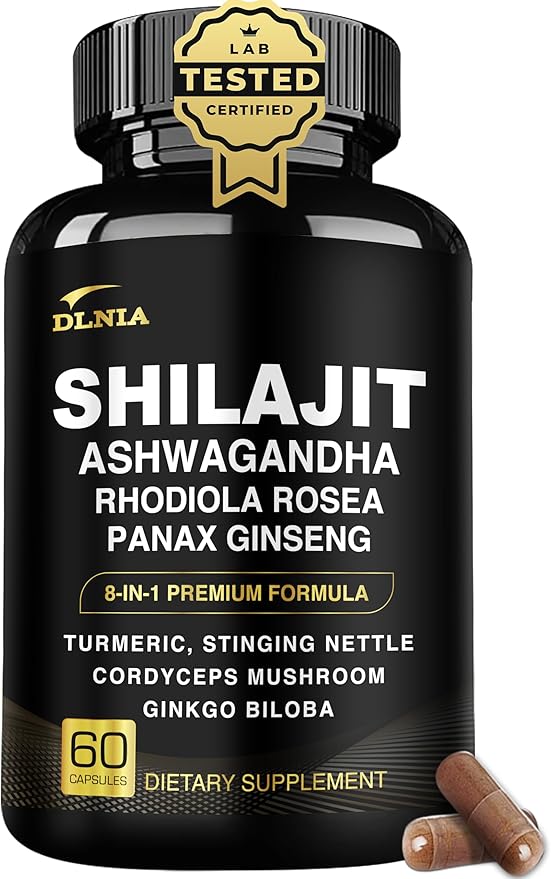 8-in-1 Shilajit for Men &amp Women with Ashwaganda Himalayan Organic Supplement with Rhodiola Rosea Ginseng Turmeric Mushroom for Immune Support Energy Calm Focus Clarity Sleep Cortisol
