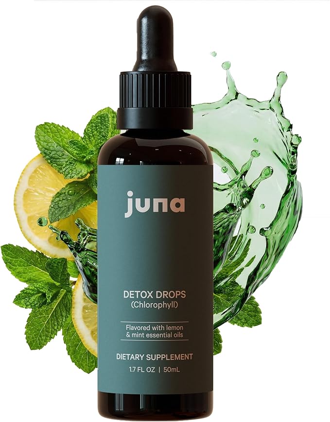 Juna Detox Chlorophyll Drops — Daily Wellness &amp Detox Support | Lemon Mint Spa Water Taste | Supports Cellular Health Cleanse and Internal Freshness | 60mg Chlorophyll per Serving