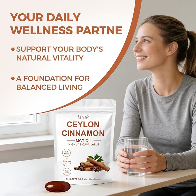 LIRAE Ceylon Cinnamon Ceylon Cinnamon Soft Gels Equivalent with Mct Oil Highly Bioavailable Herbal Extract | Non-GMO Gluten Free | 300 Softgel (3)