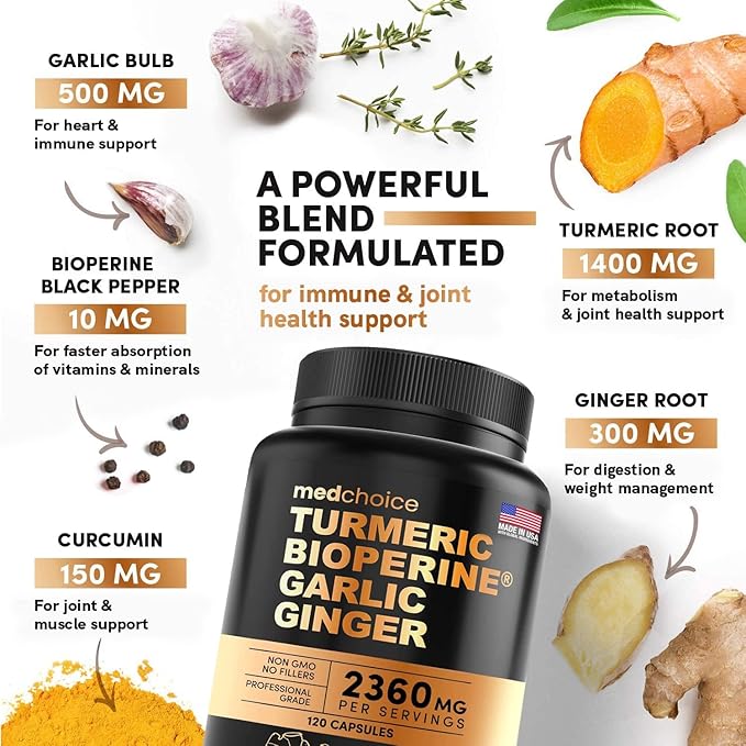 MEDCHOICE Turmeric &amp Ginger (120ct) Sleep Melatonin (180ct) and Nootropic Brain (60ct) Supplement Bundle - Wellness Trio for Brain Sleep &amp Immune Support - Vegan Non-GMO Gluten-Free