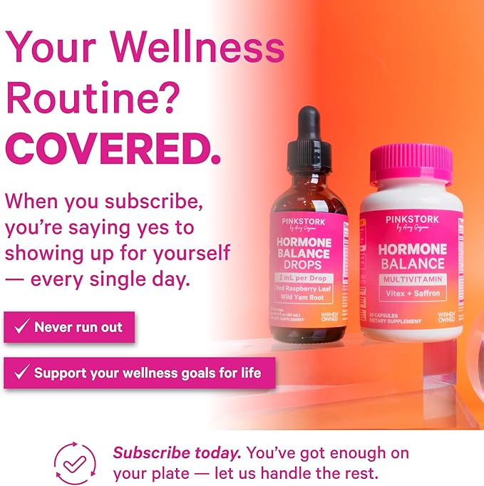 Pink Stork Hormone Balance Multivitamin for Women | 18-in-1 Vitex Saffron Ashwagandha Magnesium | Mood Energy Cortisol Adrenal Support | PMS Perimenopause Support | 60 Vegan Capsules