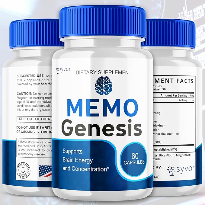 (3 Pack) Memo Genesis Capsules Official Memogenesis Brain Health Support Pills with All Natural Ingredients Advanced Brain Energy Supplement with Max Strength Vitamins for Women &amp Men (180 Capsu