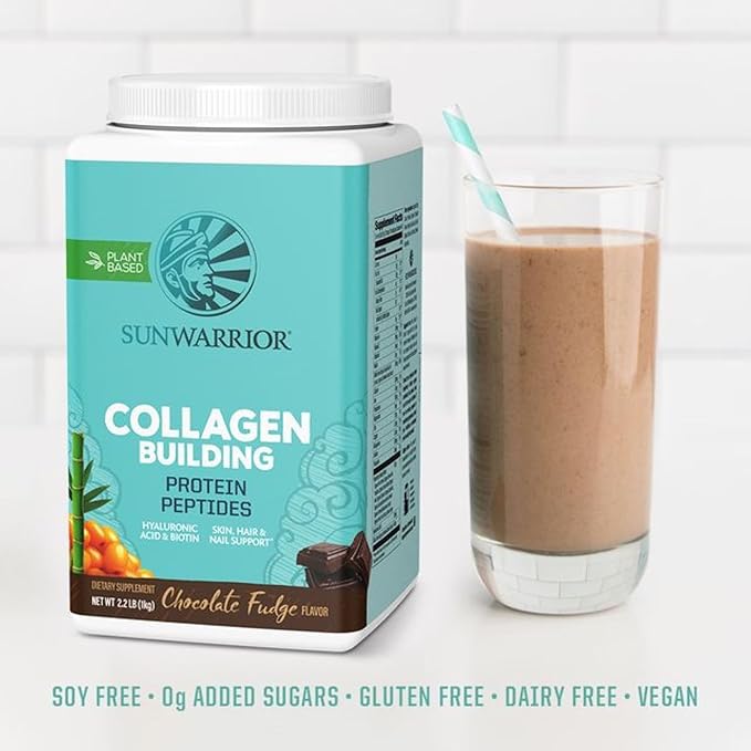 Sunwarrior Plant-Based Collagen Building Powder | 40 Servings Chocolate Flavored &amp Vegan Protein Powder | USDA Organic 30 Servings Chocolate Flavored