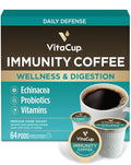 VitaCup Immunity Coffee Pods Wellness Boost with Antioxidants Echinacea Probiotics Vitamin C &amp D3 Medium Dark Roast Single Serve Pod Compatible with Keurig K-Cup Brewers64 Ct