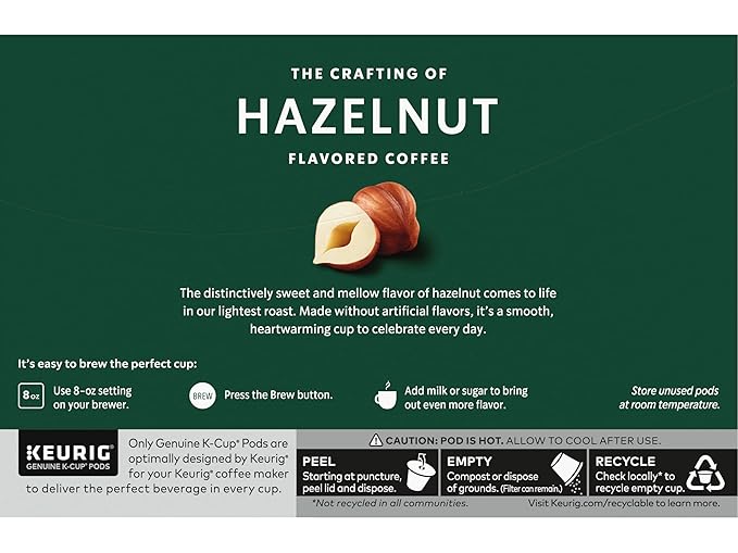 Starbucks Flavored Coffee K-Cup Pods Hazelnut Flavored Coffee Made without Artificial Flavors Keurig Genuine K-Cup Pods 10 CT K-Cups/Box (Pack of 2 Boxes)