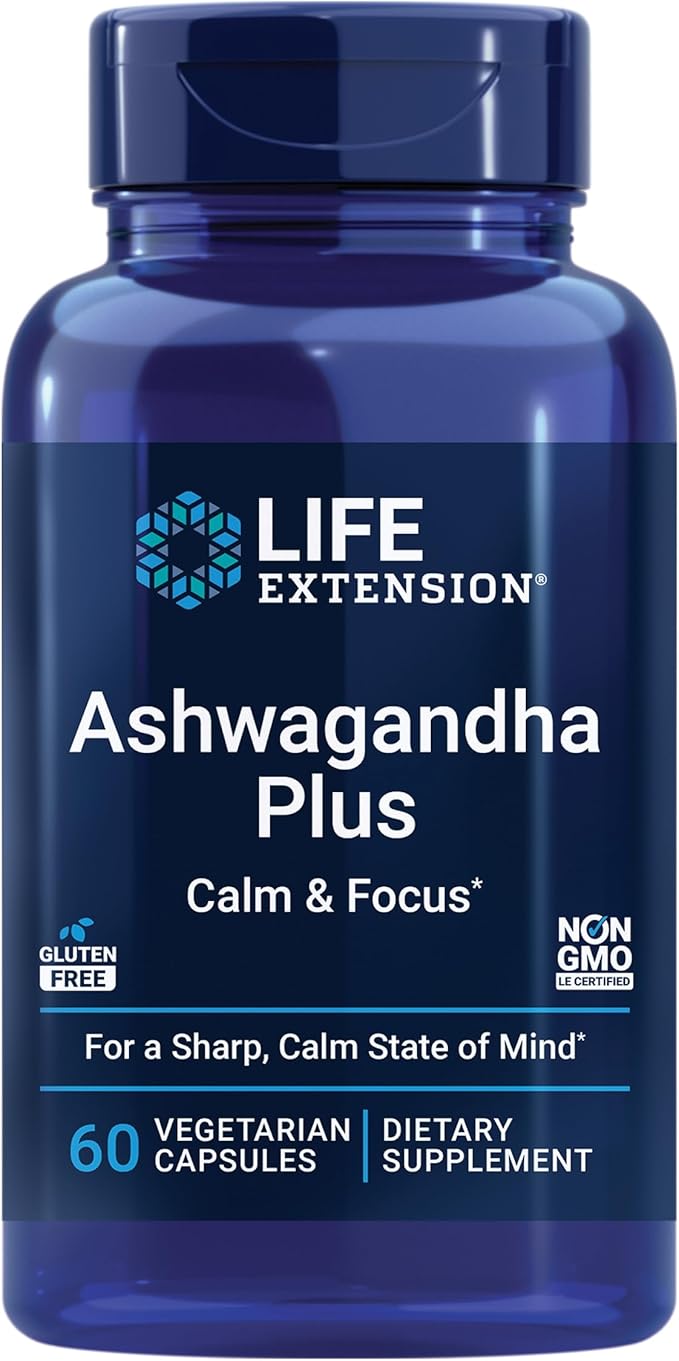 Life Extension Ashwagandha Plus Calm &amp Focus ashwagandha Extract Spearmint Extract Focus Attention Relaxation Advanced Formula 60 Vegetarian Capsules