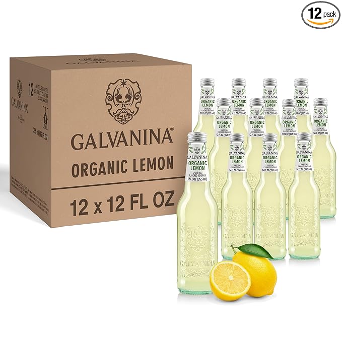 Galvanina Lemon – Premium Organic Italian Sparkling Soda 12 fl oz (12 Glass Bottles) | Crafted with Sicilian Lemons for a Zesty Refreshing Drink.