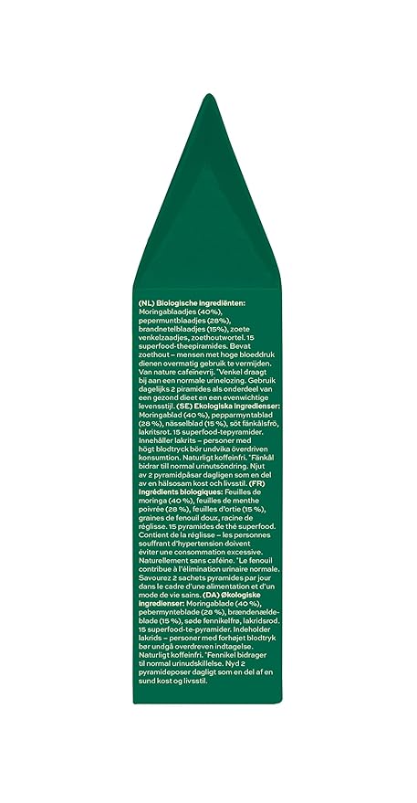 Aduna Organic Cleanse Moringa Super Tea | Natural Caffeine-Free Herbal Infusion With Moringa Peppermint &amp Nettle | Superfood Tea for Digestion &amp Gut Support | 15 Biodegradable Pyramid Bags x