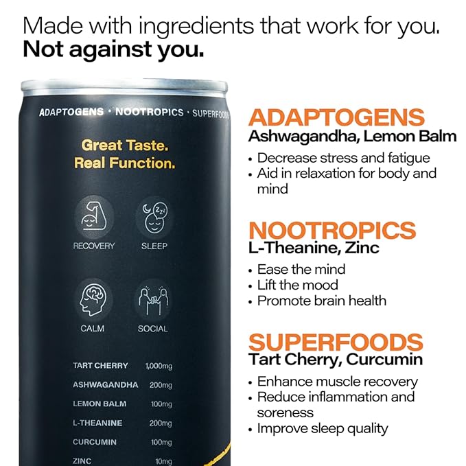 Peak Cocktails Non-Alcoholic Cocktail | Mixologist-made | Adaptogens Nootropics Superfoods for Recovery Calm Sleep | Ashwagandha Tart Cherry L-Theanine | Passion Fruit Margarita | 8.4oz 24-Pack