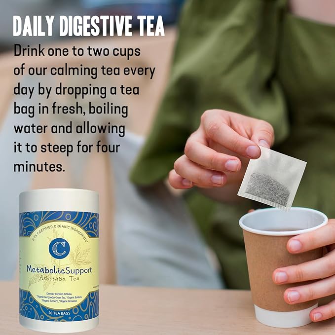 Dr. Cowan’s Garden Organic Ashitaba Green Tea - 20 Teabags - Metabolic Support Herbal Tea Bags with Turmeric Powder Calming Digestive Support for Health &amp Well-Being Ashitaba Herbs Grown in the