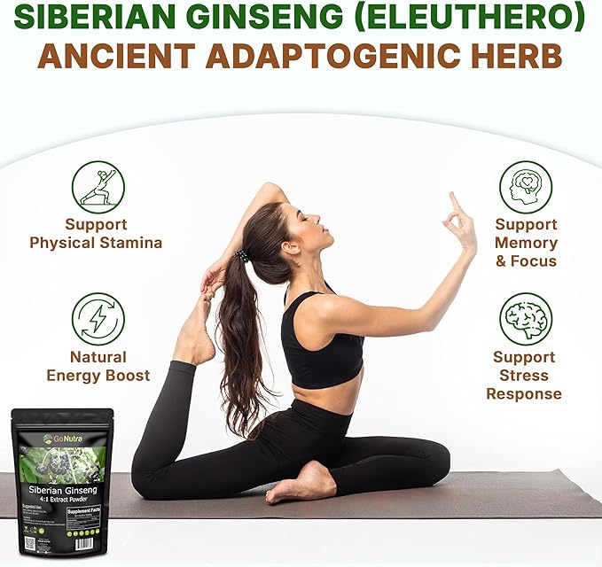 Go Nutra Siberian Ginseng - Eleuthero Root Powder | 4:1 Extract 4X Times Stronger | Supports Energy &amp Stamina | Natural &amp Adaptogenic | Eleutherococcus Senticosus | Non-GMO | 1lb (16 Ounce)