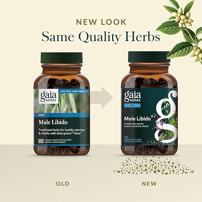 Gaia Herbs Male Libido - Herbal Supplement with Saw Palmetto Horny Goat Weed &amp Oats - Traditional Herbs to Support Vitality &amp Energy Levels for Men - 120 Vegan Liquid Phyto-Capsules (120 Serv
