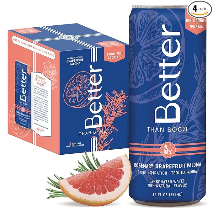 Better Than Booze Mocktails Non-Alcoholic Drinks | Alcohol Alternative Beverages Ritual Zero Proof | Enjoy Your Drink Moment with Our Alcohol Free Drinks Rosemary Grapefruit Paloma 12 Fl Oz 4 Pack