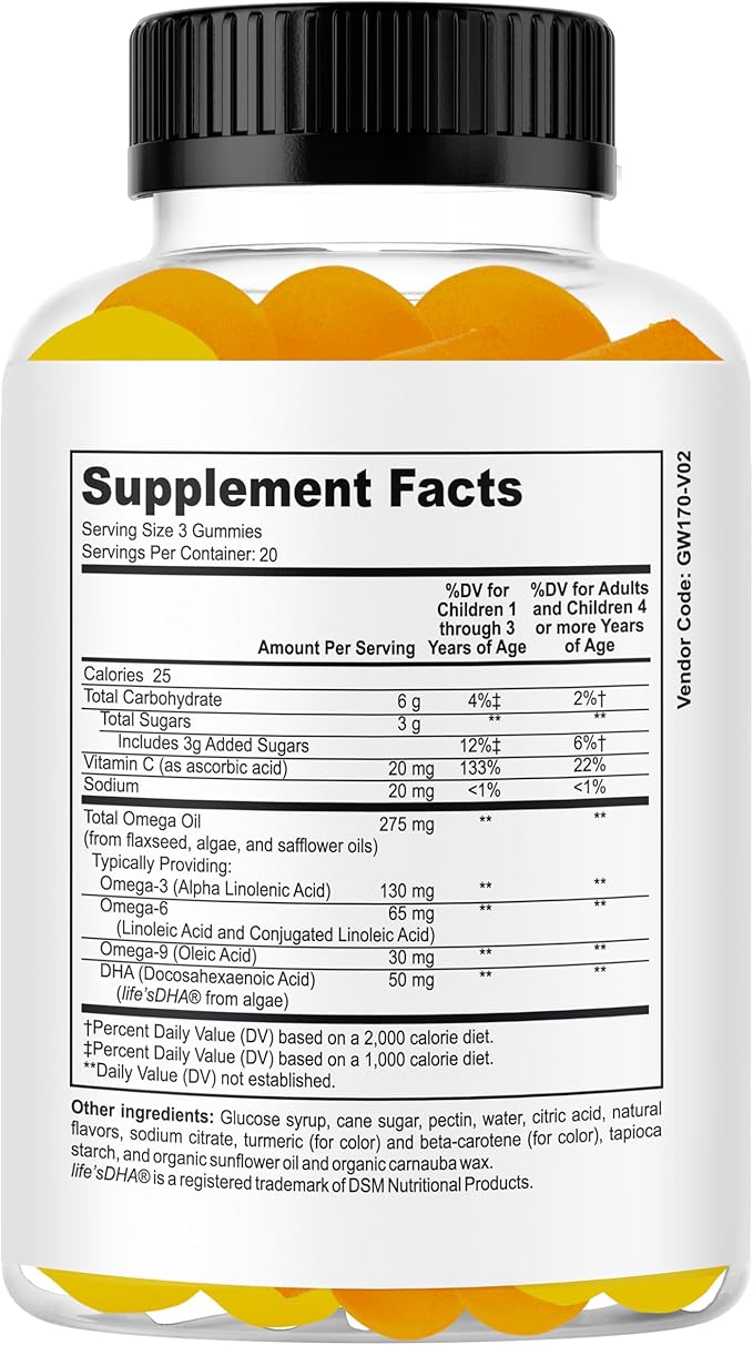 Focus Kids Gummies for Kids and Teens Attention Memory &amp Concentration Focus Supplement for School &amp Study Brain Vitamins for Children DHA &amp Omega 3-6-9 – 60ct
