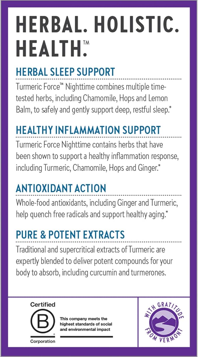New Chapter Turmeric Supplement + Sleep Aid - Turmeric Force Nighttime for Sleep Support with Valerian Root + Ginger + NO Black Pepper Needed + Non-GMO Ingredients - 60 Vegetarian Capsule