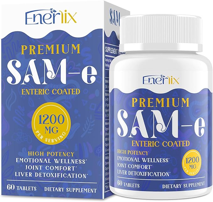 1200 MG SAM e Supplement for Brain Mood Joint and Liver High Absorption SAM-e (S-Adenosyl-L-Methionine) with CoQ10 5-HTP Enteric Coated 60 Tablets Vegan