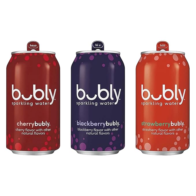 BEEQ- (Pack of) bubly Sparkling Water Berry Bliss Sampler 12 fl oz. Cans Multi Flavor Soft Drink Bundle | Assortment Soda Refrigerator Restock Kit of Soda (Variety 15 Pack)