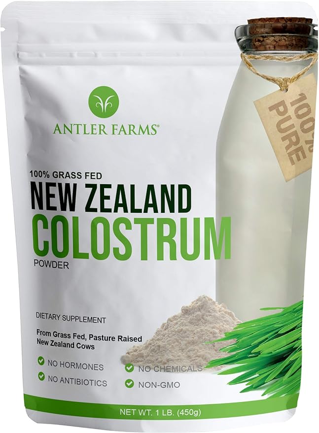 Antler Farms 100% Pure New Zealand Colostrum 30 Servings 1 lb - Grass Fed Pasture Raised Clean Sourced Cold Processed Undiluted High IgG Content