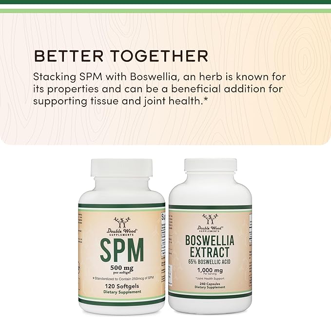 SPM Max (Specialized Pro-Resolving Mediators) 120 Softgels 500mg (Only Product Standardized and Third Party Tested to Contain Active SPMs Check The Supplement Fact Panel) by Double Wood