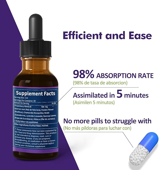 Valerian Sleep Support Drops Gotas de Pasiflora y Valeriana y Lavanda para Dormir Profundamente rapido. Passion Flower &amp Lavender Extract Liquid Tincture for Fast and Sound Sleep. 2oz