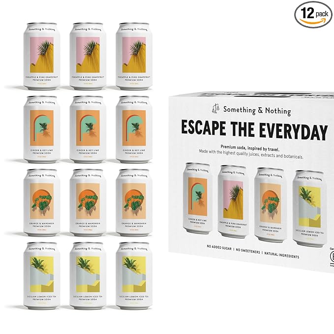 Something &amp Nothing Variety Pack Flavoured Sparkling Water | Lightly Carbonated Full Flavoured with Grape &amp Lemon Juice | Vegan &amp Low Calorie Soda | 12 Fl Oz Cans (Pack of 12)