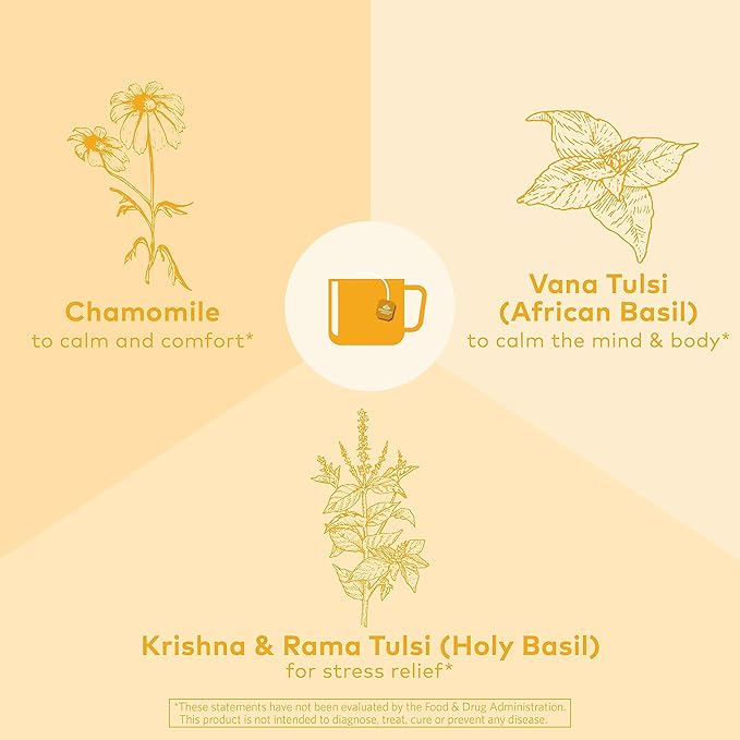 ORGANIC INDIA Tulsi Honey Chamomile Tea Bags - Herbal Tea for Stress Relieving &amp Calming USDA Certified Organic Caffeine Free - 18 Tea Bags 3 Pack