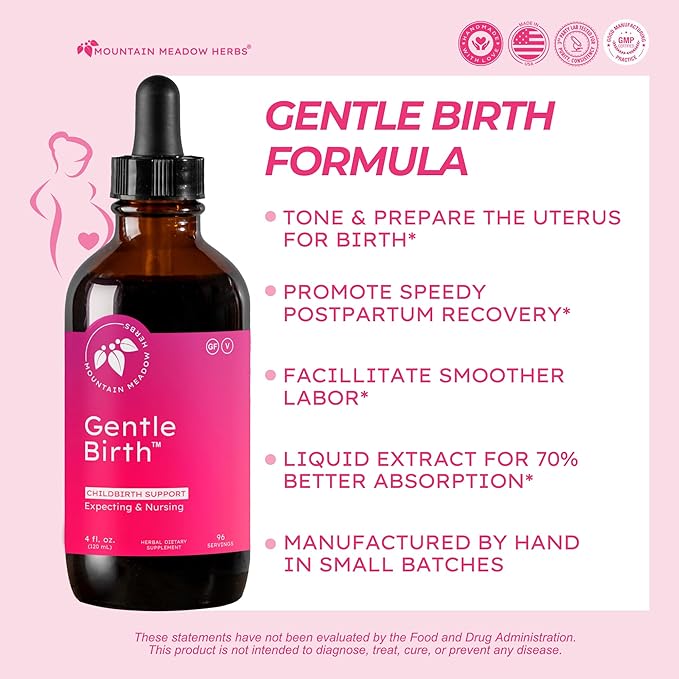 Mountain Meadow Herbs Gentle Birth for Birth Prep/Labor Prep Fast Acting Liquid Herbal Extract for Childbirth Support - 4oz