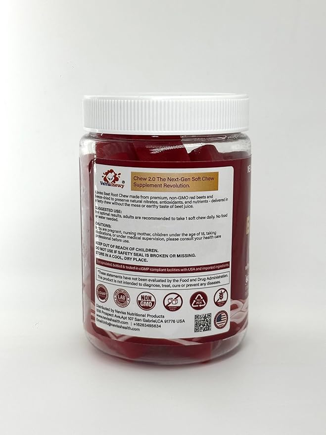 NEVISS Beet Héāŗt Chews 1500mg Nitric Oxide and Blood Préssũre Support 5 in 1 Beets Supplements w/Grape Seed L-Citrulline Vitamin B6 &amp B12 for Energy &amp Circulation Support 60 Chews Sugar