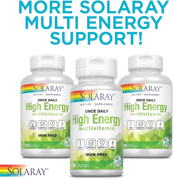 SOLARAY Twice Daily Multi Energy Multivitamin Iron Free | Complete Multi for Immune &amp Energy Support | Non-GMO | 120ct (30 Serv 60 CT)