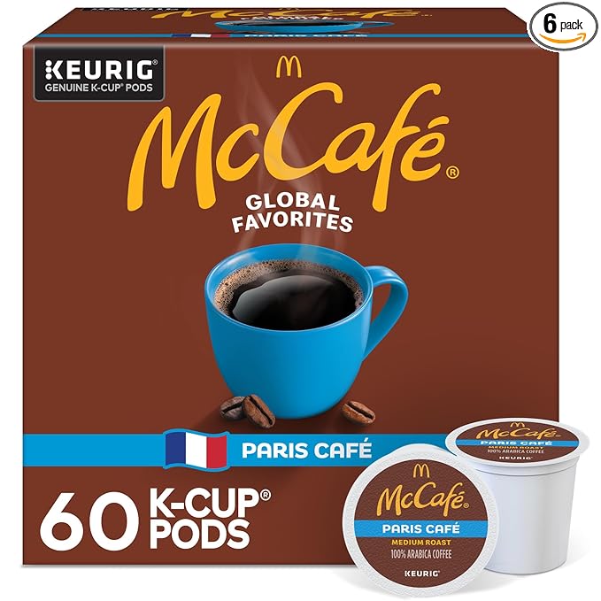 McCafe Paris Café Single Serve Coffee Keurig K-Cup Pods Medium Roast Coffee 60 Count (6 Packs of 10)