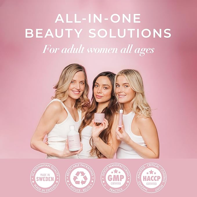 Swedish Collagen Deluxe | 12500 mg Hydrolyzed Marine Collagen Liquid Supplement - 500 ml 20 Day Supply | Hyaluronic Acid Biotin and Vitamin C for Healthy Hair Skin Nails and Joints | Sugar-Free