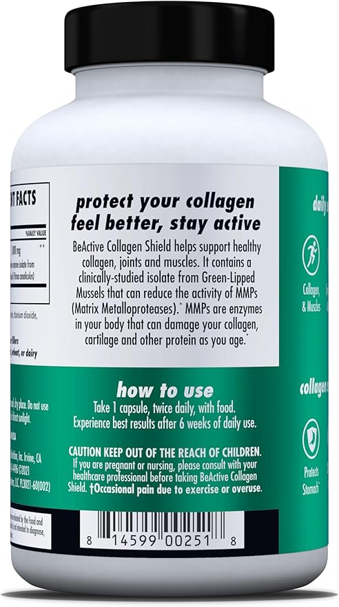 HEALTH DIRECT - BeActive Collagen Shield - 60 Capsules - Advanced Green-Lipped Mussel Supplement for Collagen Protection - Supports Skin Joints and Muscles