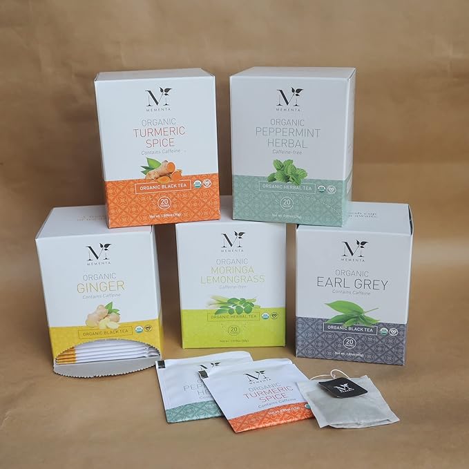 Mementa Inc Organic Moringa Lemongrass Herbal Tea Bags - 20 Individually Wrapped Bags Per Box Pack of 6 Boxes - Premium Natural Ingredients for a Refreshing and Healthy Beverage