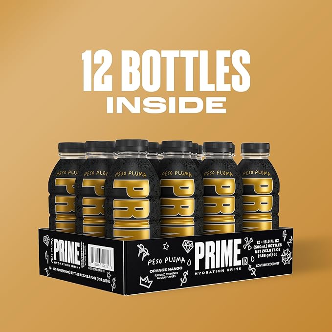 PRIME Hydration PESO PLUMA Sports Drinks Electrolyte Enhanced for Ultimate Hydration 250mg BCAAs B Vitamins Antioxidants Low Sugar 16.9 Fl Oz 12 Pack
