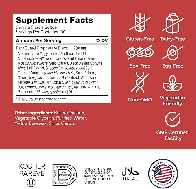 Zahler - ParaGuard Cleanse Softgels - Gut Health Detox Supplement - Formula has Wormwood Garlic Bulb Pumpkin Seed Clove &amp More - Natural Cleanse Detox for Humans - Certified Kosher 90 Count