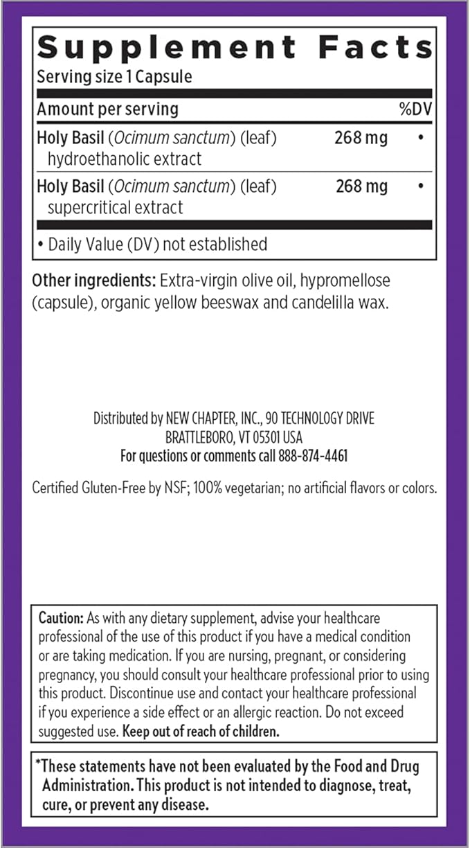 New Chapter Stress Relief Supplement - Holy Basil Force with Supercritical Holy Basil for Stress Support + Immune Support + Non-GMO Ingredients - Vegetarian Capsules 120 Count
