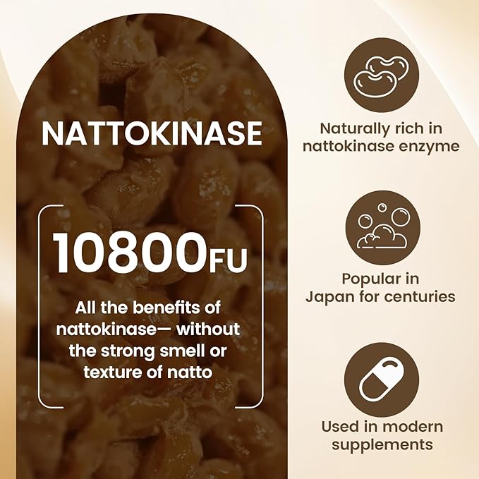 Ultimate Nattokinase Supplement with 10800 FU of Nattokinase Natural Support for Circulation &amp Cardiovascular Health Odorless Fermented Soy Enzyme Easy Daily Routine 60 Capsules