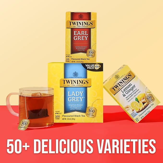 Twinings Lady Grey Black Tea Individually Wrapped Bags 100 Count (Pack of 1) Orange Peel &amp Lemon Peel Fresh and Uplifting Caffeinated Enjoy Hot or Iced 100 Teabags