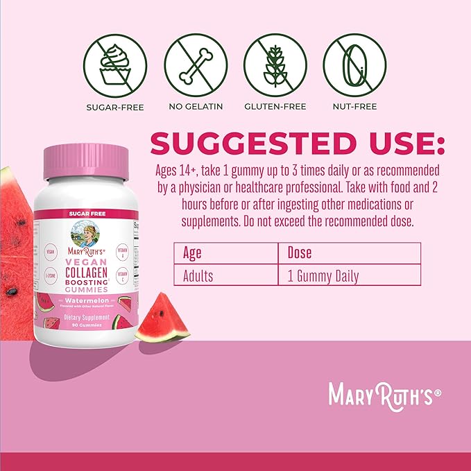 MaryRuth Organics Vegan Collagen for Women &amp Men Collagen Boosting Gummies Skin Care Lysine Vitamin C Vitamin A Amla Supplement for Hair &amp Skin Vegan Non-GMO Gluten Free 90 Servings